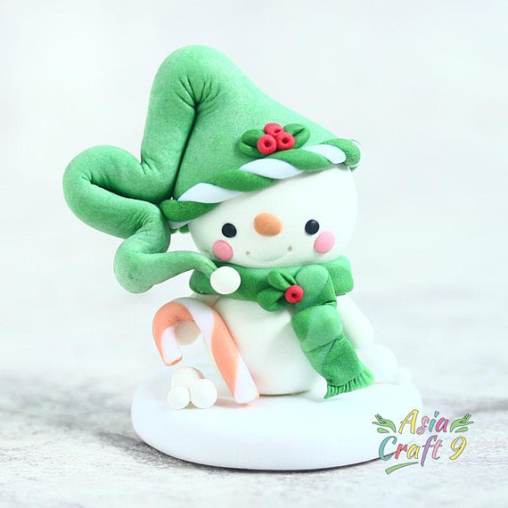 Clay handcrafted snowman Christmas decoration- Xmas tree ornament clay miniature