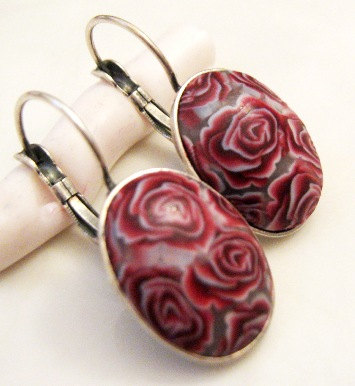 Colorful earrings, Elegant earrings, Vintage earrings, Dandle earrings, Red rose earrings, Romantic red roses earrings, gift for bridesmaid