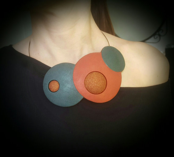 Elegant jewelry Gift for her Polymer clay jewelry Fimo necklace Jewelry made in Europe Bib necklace Statement necklace Tribal necklace