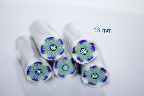 Flower Polymer Cane with Indigo-Green petals