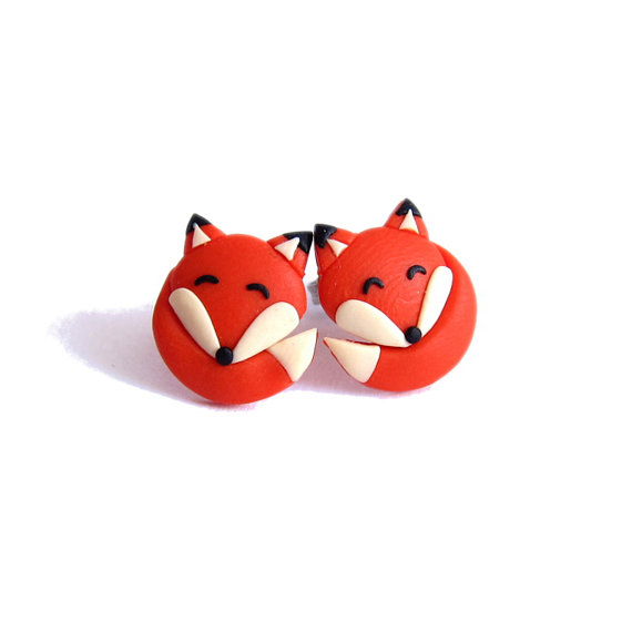 Fox Earrings, Orange Earrings, Girls Earrings, Ginger Earrings, Childrens Jewelry, Animal Earrings, Funny Earrings, Gifts For Kids Fox Studs