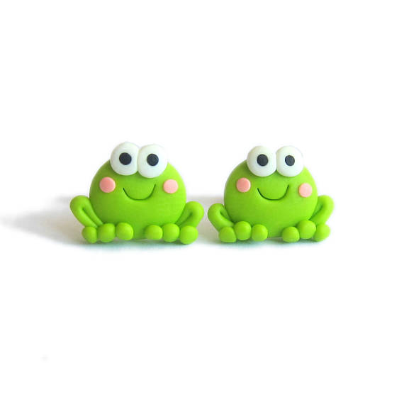 Frog Earrings, Frogs Polymer Clay Jewelry, Green Earrings, Small Earrings, Stud Earrings, Animal Earrings, Animals Jewelry, Girls Gifts Fimo