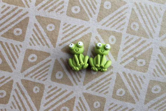 Frog Earrings - Handmade Frog Earrings - Frog Stud Earrings - Handmade Frogs - Gift for Frog Lovers - Fimo Frog Earrings
