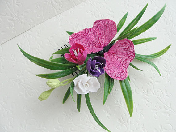 Polymer clay flower hair comb