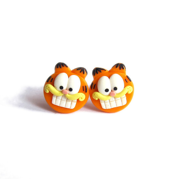 Garfield The Cat Earrings, Orange Cat Earrings, Polymer Clay Earrings, Gifts Ideas for Girls, Orange Earrings, Funny Earrings Birthday Gifts