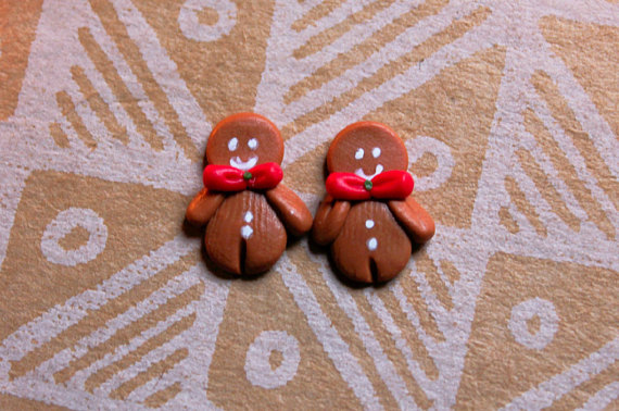 Gingerbread Men Earrings - Christmas Jewelry - Polymer Clay Earrings - Christmas Lovers