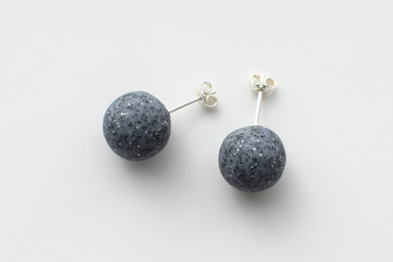Grey stud earrings, Minimal earrings, Pastel earrings, Polymer clay simple ball earrings, Bead earrings, Simple earring, Everyday earrings