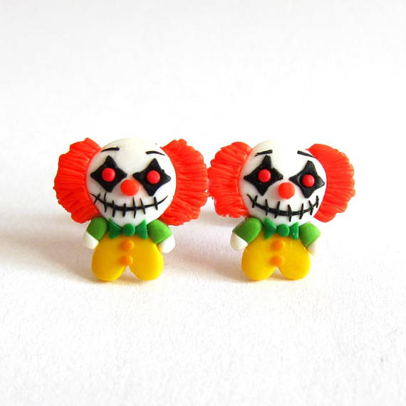 Halloween Costume, Killer Clown Earrings, Creppy Clown Earrings, Halloween Earrings, Halloween Jewelry, Polymer Clay Earrings, Scary Jewelry