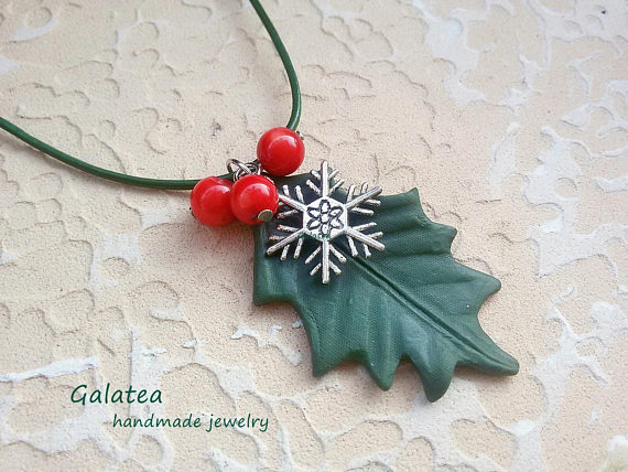 Polymer clay red berry jewelry for Christmas