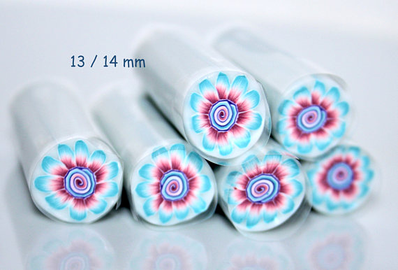 Light Blue and Purple flower Polymer Cane