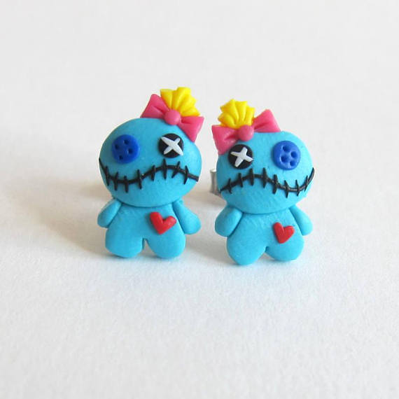 Lilo and Stitch Costume, Voo Doo Doll, Voodoo Doll Earrings, Voodoo Earrings, Halloween Earrings, Halloween Jewelry, Fimo Halloween Costume