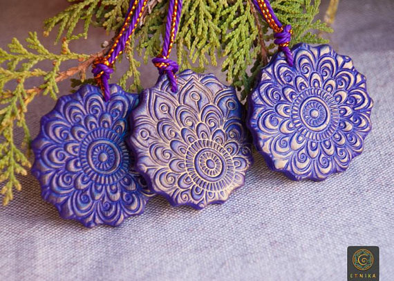 Mandala Christmas Ornaments Polymer Clay Decor Violet Gold Christmas Tree Decorations Mom Christmas Gift Wife Gift Tag Boho Christmas