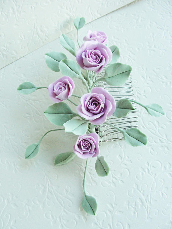 Mint Green Pink Rose Flower Collage hair Comb. Bridal Wedding Flower Hair Comb, Bridesmaid Gift, Country Cottage Wedding,