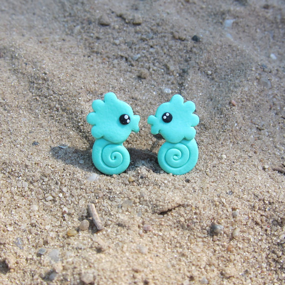 Mint Seahorse Earrings, Sea Earrings, Nautical Earrings, Mint Earrings, Stud Earrings, Funny Earrings, Small Girls Earrings, Cute Earrings