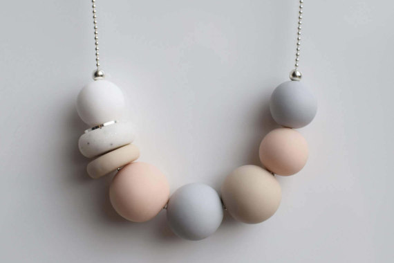 Polymer clay modern chunky necklace, Modern Chunky necklace, Polymer clay necklace, Pastel Beaded necklace, Minimal jewelry, Statement necklace geometric gift