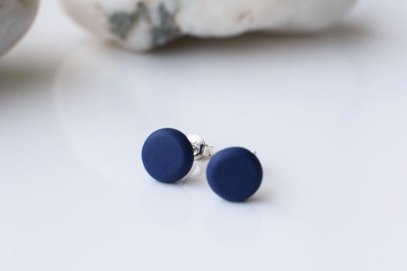 Navy Blue studs, Minimalist Blue earrings, Matte Navy studs, Beaded Round studs, Blue post earrings, Navy stud earrings, Simple stud earring