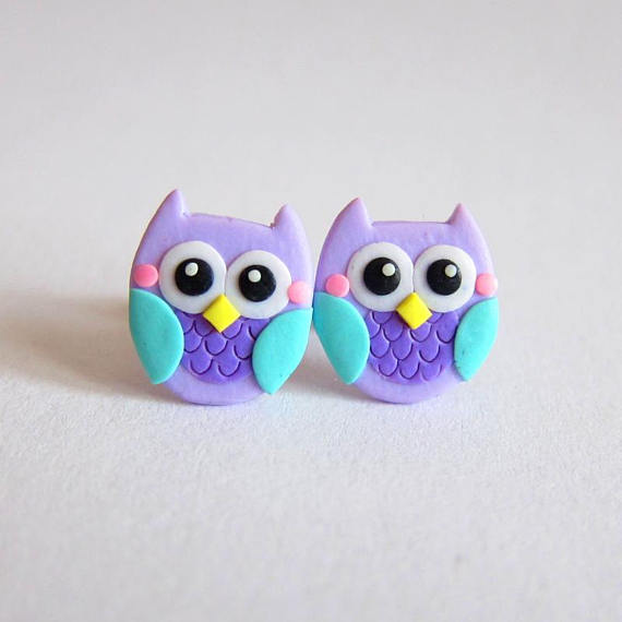 Owl Costume, Owl Earrings, Owl Jewelry, Small Girls Earrings, Halloween Earrings, Halloween Jewelry, Halloween Costume Polymer Clay Earrings