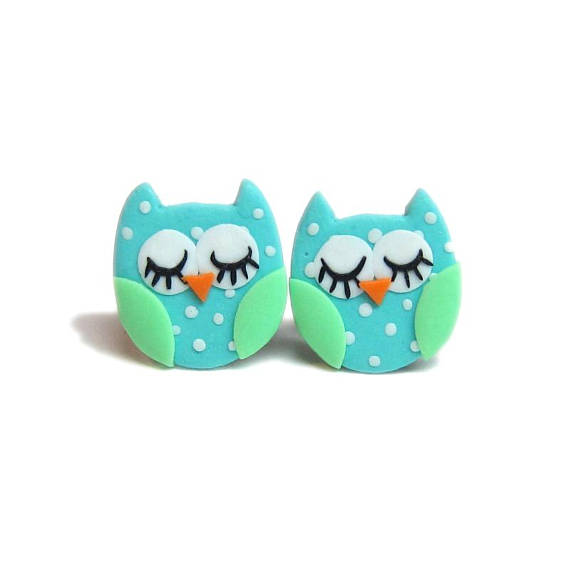 Owl Costume, Owl Earrings, Owl Jewelry, Small Girls Earrings, Polymer Clay Earrings, Polymer Clay Jewelry, Blue Earrings, Pastel Earrings