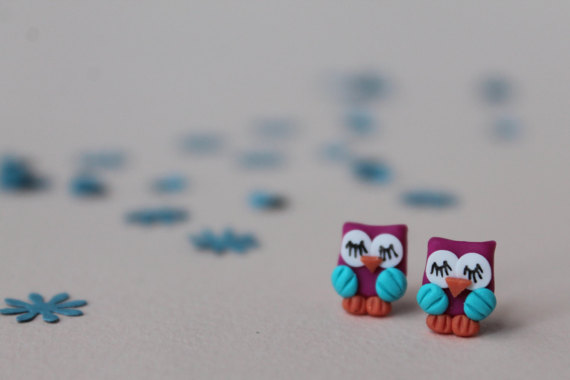 Owl Earrings - Handmade Earrings - Fimo Earrings - Owl Jewellery - Gift for Owl Lover - Handmade Earrings - Handmade owls - Spring Jewelry