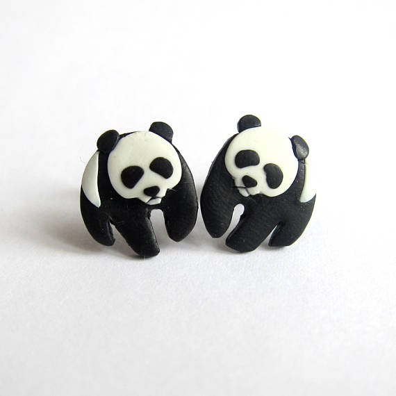 Panda Earrings, Panda Jewelry, Panda Bear, Black and White Earrings, Animal Earrings, Animal Jewelry, WWF, World Wide Fund for Nature Fimo