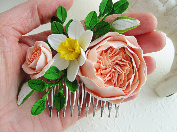 Polymer clay flower hair comb