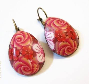 Pink flower earrings, pink romantic earrings, polymer clay design, Love gift, flower earring, Pink roses, gift, gift for Easter,