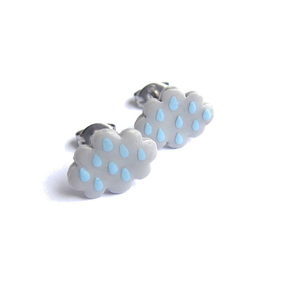 Polymer Clay Earrings, Gray Earrings, Grey Earrings, Cloud Earrings, Small Earrings, Stud Earrings, Girls Earrings, Funny Earrings, Fimo