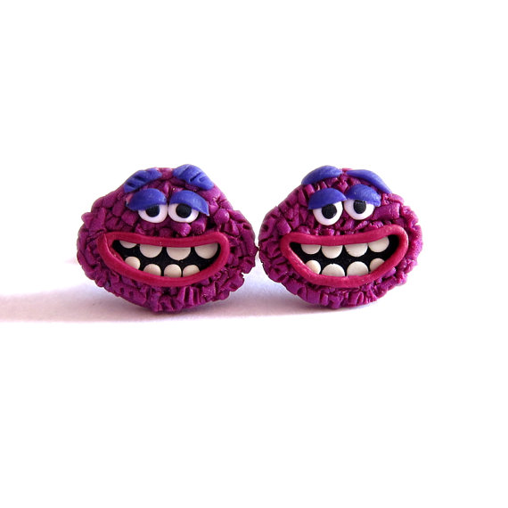 Polymer Clay Earrings, Purple Earrings, Girls Earrings, Funny Earrings, Monsters Inc, Monster Earrings, Purple Monster, Funny Gifts, Art