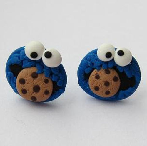 Polymer Clay Earrings, Stud Earrings, Funny Earrings, Cookie Monster Earrings, The Muppet Show, Sesame Street Earrings, Blue Earrings, Fimo