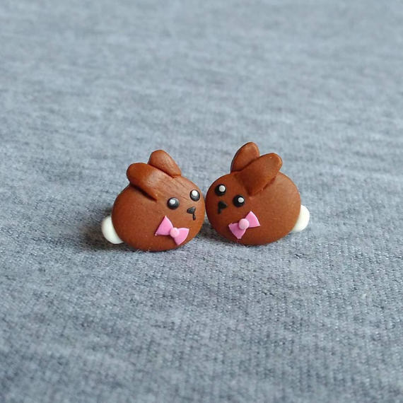 Polymer Clay Jewelry, Cute Earrings, Funny Earrings, Chocolate Bunny Earrings, Animal Earrings Mini Food Earrings Brown Earrings Girls Gifts