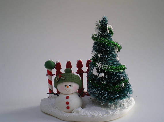 Polymer Clay Snowman Christmas Decoration Snow Scene