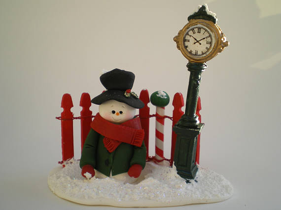 Polymer Clay Snowman Christmas Decoration Snow Scene