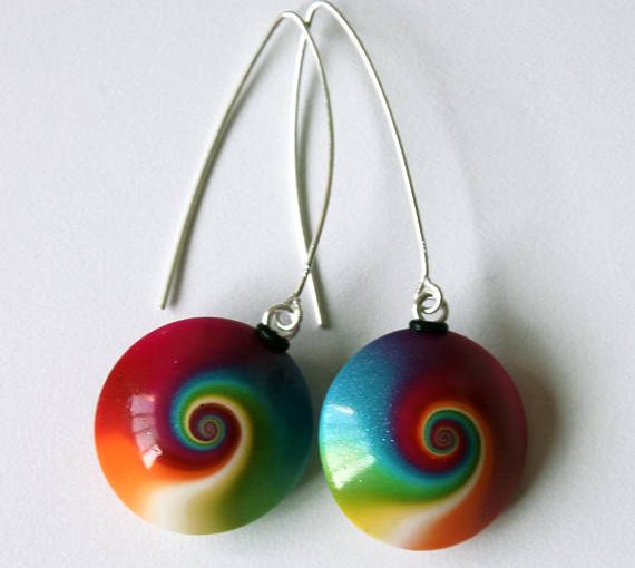 Polymer clay rainbow earrings with lentil beads