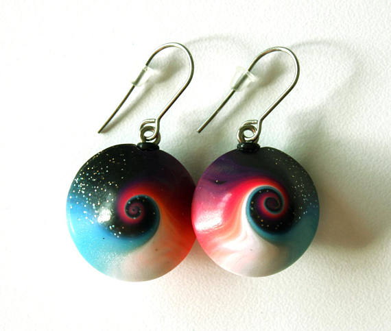 Polymer clay rainbow earrings with lentil beads