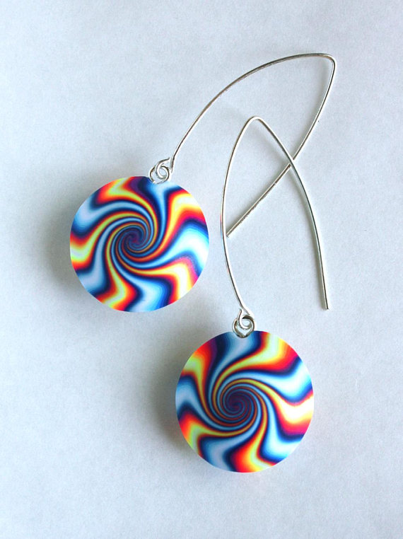 Polymer clay rainbow earrings with lentil beads