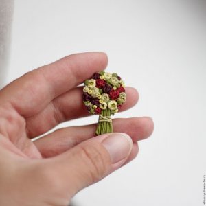Polymer clay miniature bouquet brooch