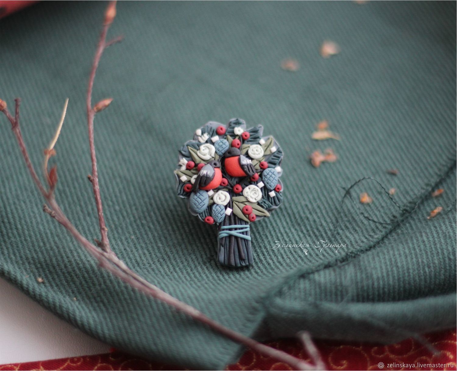 Polymer clay miniature bouquet brooch - New Year's bouquet