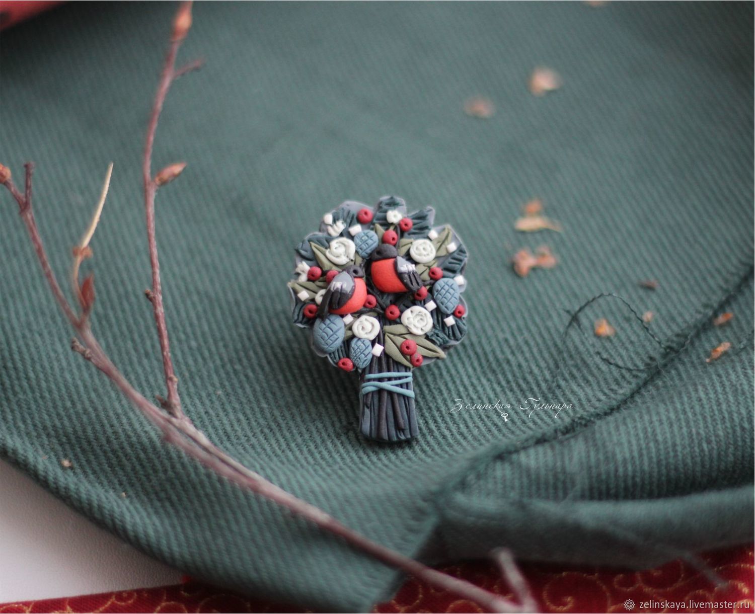 Polymer clay miniature bouquet brooch