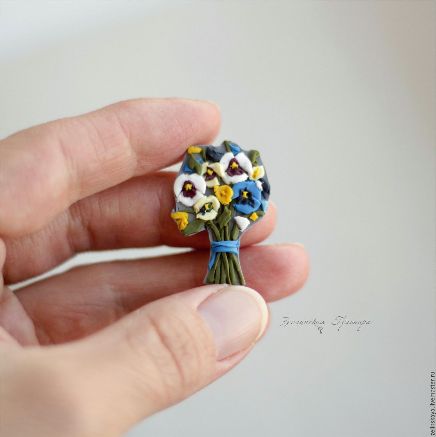 Polymer clay miniature bouquet brooch