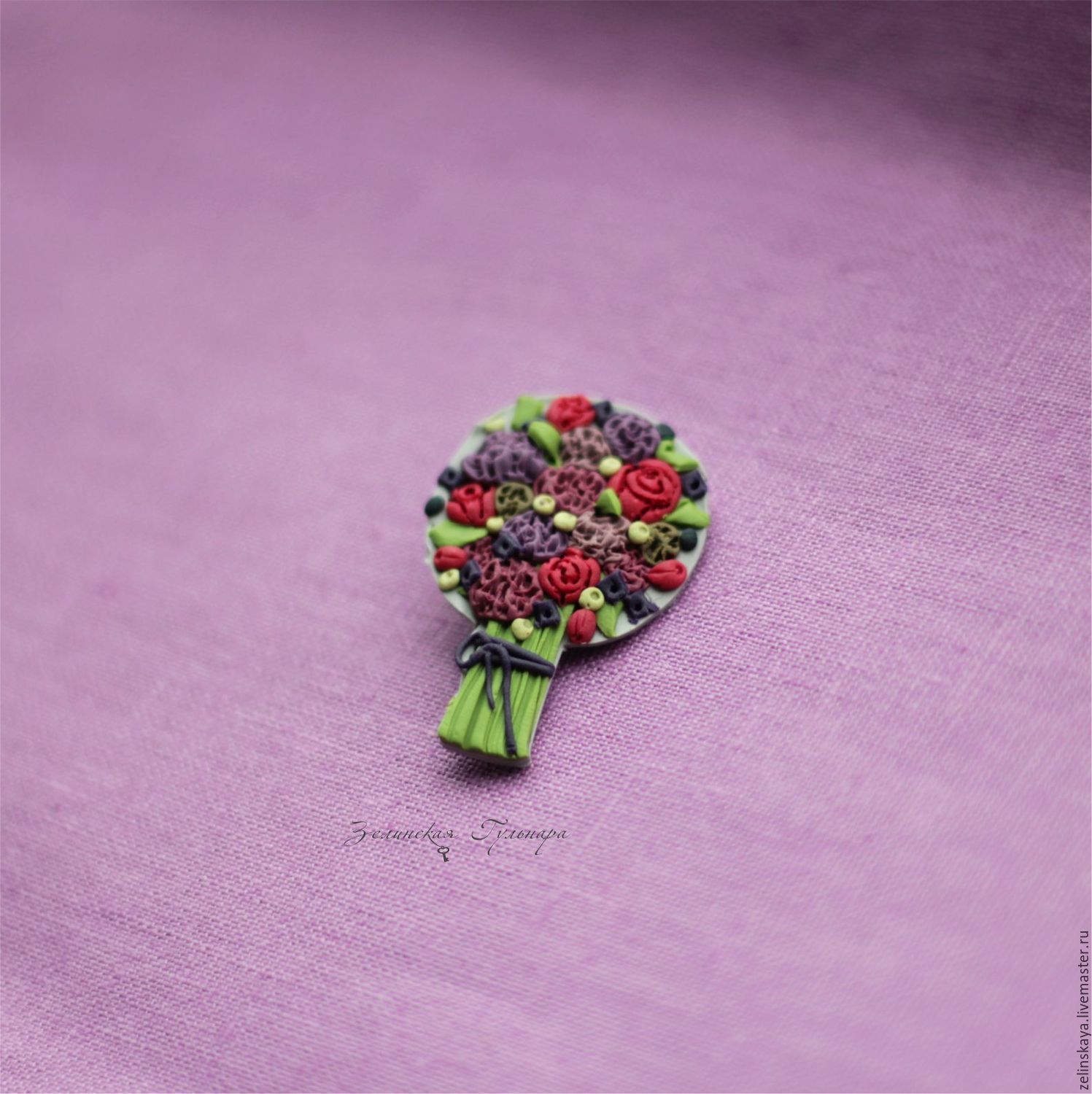 Polymer clay miniature bouquet brooch