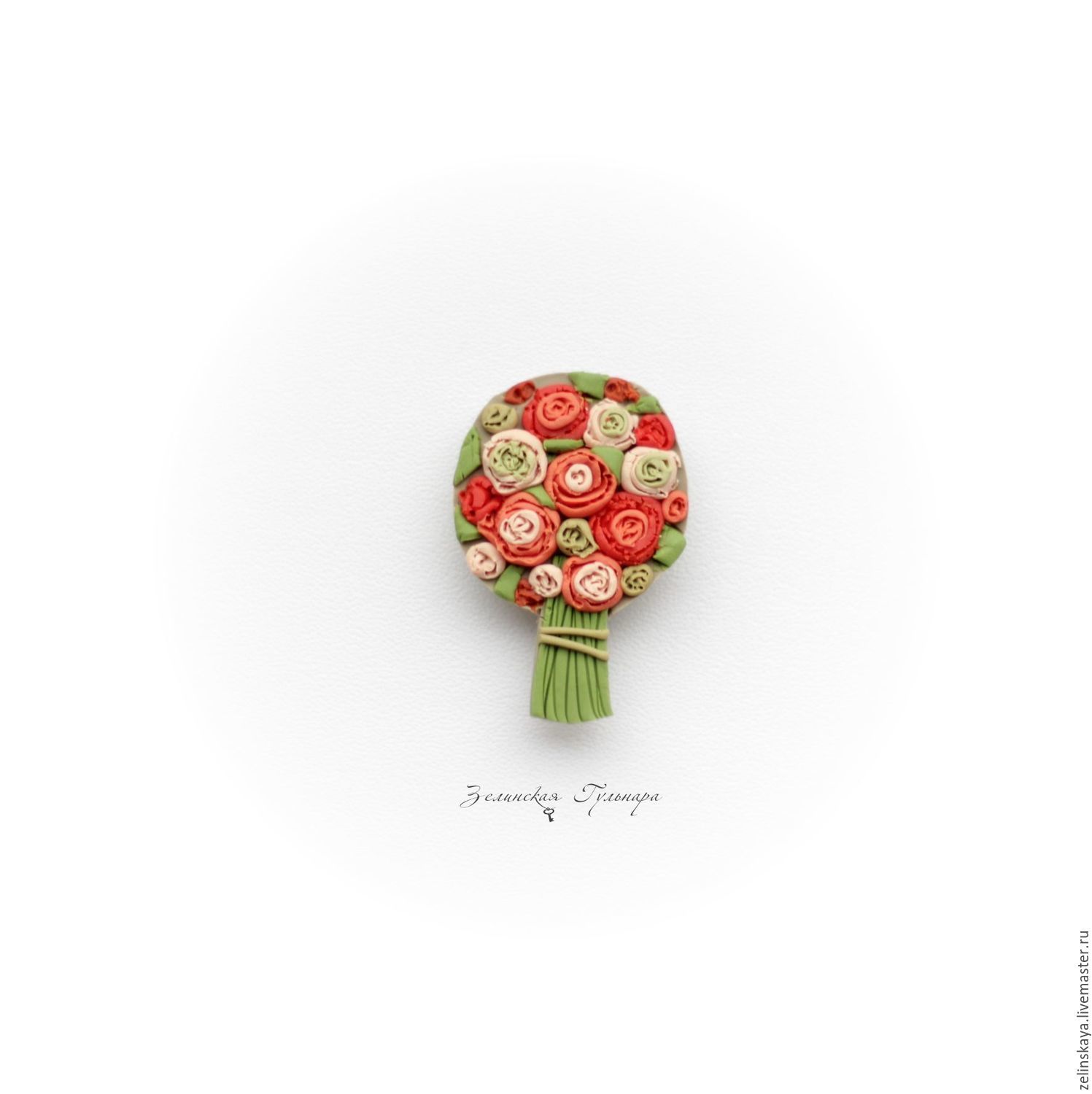 Polymer clay miniature bouquet brooch - orange bouquet