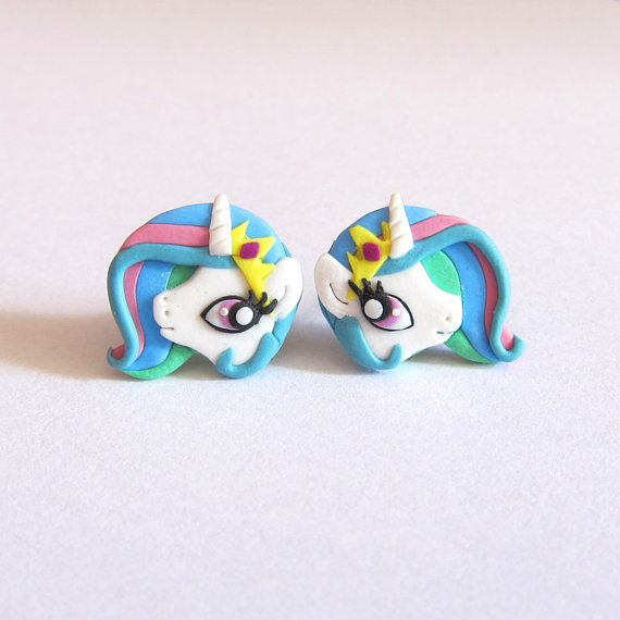 Princess Celestia Earrings, My Little Pony Earrings, White Unicorn Earrings, Horse Earrings, Rainbow Earrings, Animal Earrings, Girls Gifts