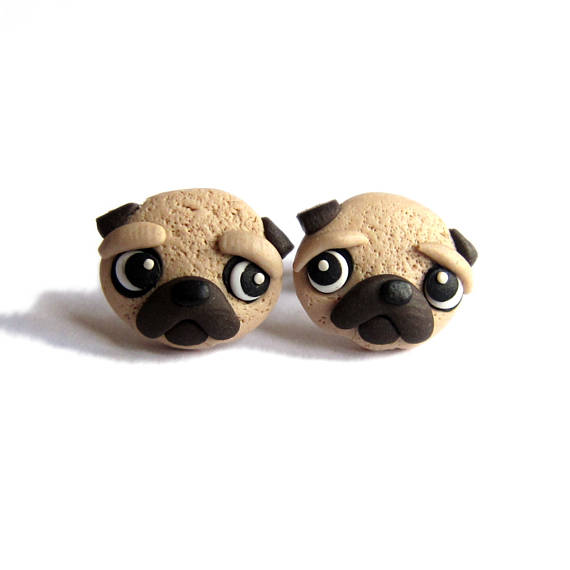 Pug Earrings, Dog Earrings, Polymer Clay Earrings, Animal Earrings, Animal Jewelry, Pet Earrings, Dog Lovers Gifts, Small Studs Earrings