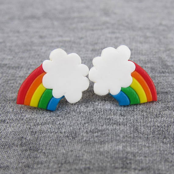 Rainbow Earrings, Polymer Clay Earrings, Colorful Earrings, Small Girls Earrings, Cloud Earrings, Kawaii Earrings, Rainbow Fashion, Fimo Emo