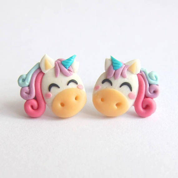 Rainbow Unicorn Earrings, Unicorn Jewelry, Horse Earrings, Horses, Pony Jewelry, Ponies Earrings, Girls Earrings Girly Jewelry Fimo Earrings