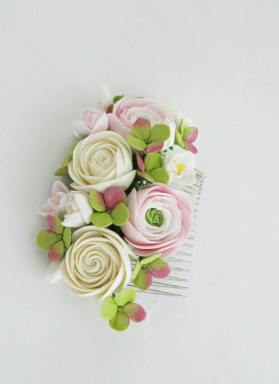 Ranunculus Rose Wedding Bridal Hair Comb Blush Pink Cream White Rose Floral Comb Nudes Natural Tones Hair Piece Christmas gift Birthday gift