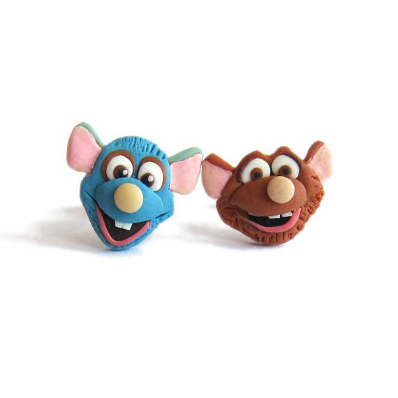 Ratatouille Earrings, Emile Rat Earrings, Remy Rat Earrings, Mouse Earrings, Animal Earrings, Funny Earrings, Polymer Clay Earrings, Fimo, polymer clay funny studs