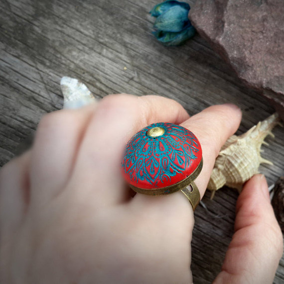 Red Mandala Ring gift for her boho Inspiration Rings adjustable ring bohemian ring gypsy ring hippie jewelry beach ring best gift