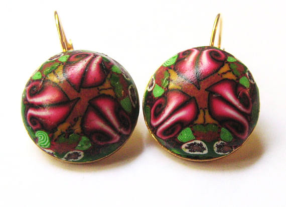 Red and green, Floral earrings, Everyday earrings, Romantic earrings, Polymer clay earrings, Flower earrings, gift for Mom, Cool earrings