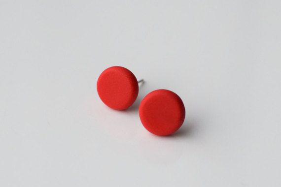 Red studs, Matte Red earrings, Small Round earrings, Matte Red studs, Disk earrings, Christmas Red stud earrings, Ball earrings, Posts studs